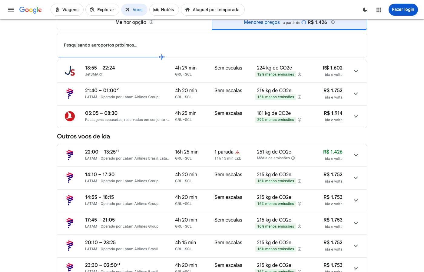 Print Google Flights — SÃO PAULO (GRU), partida 15 jun