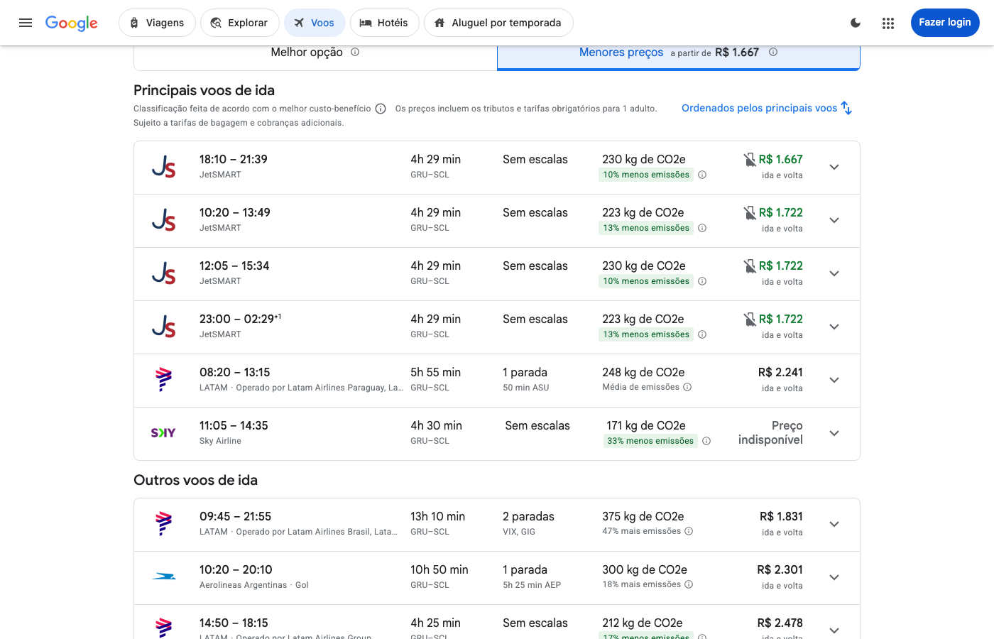 Print Google Flights — SÃO PAULO (GRU), partida 01 jul