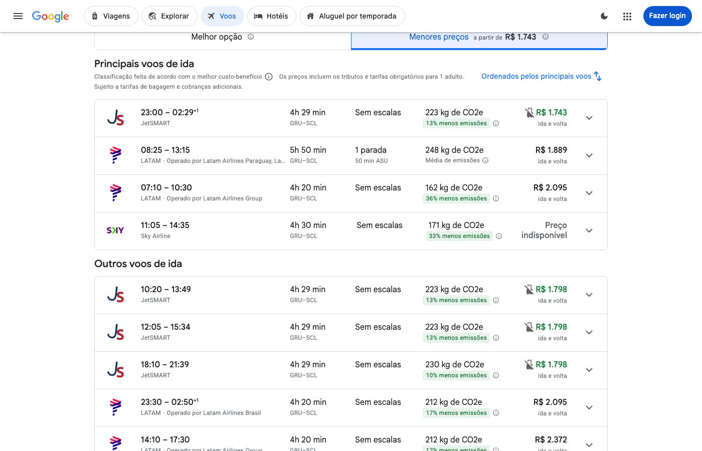 Print Google Flights — SÃO PAULO (GRU), partida 22 jul