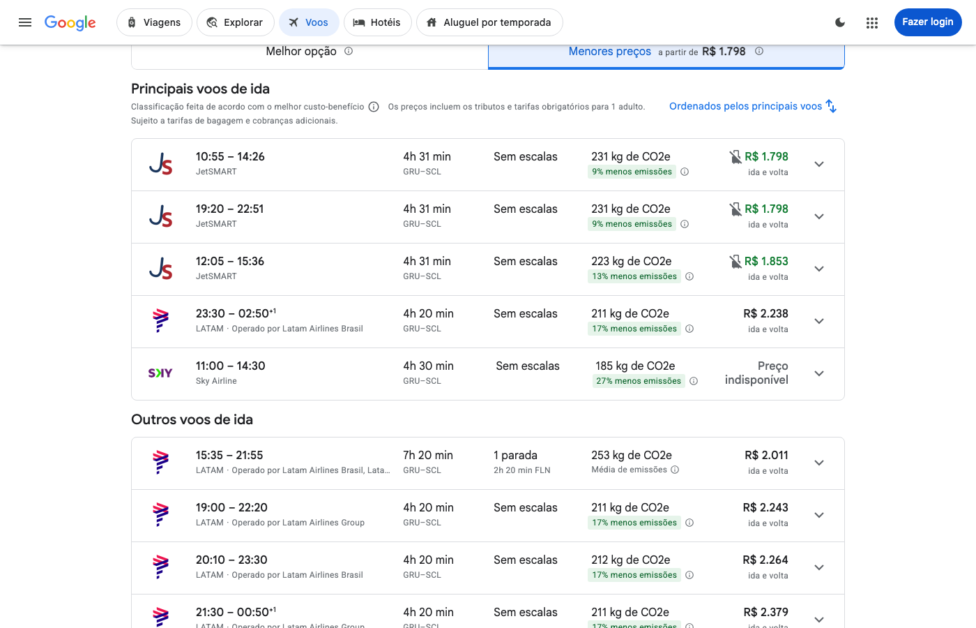 Print Google Flights — SÃO PAULO (GRU), partida 08 ago