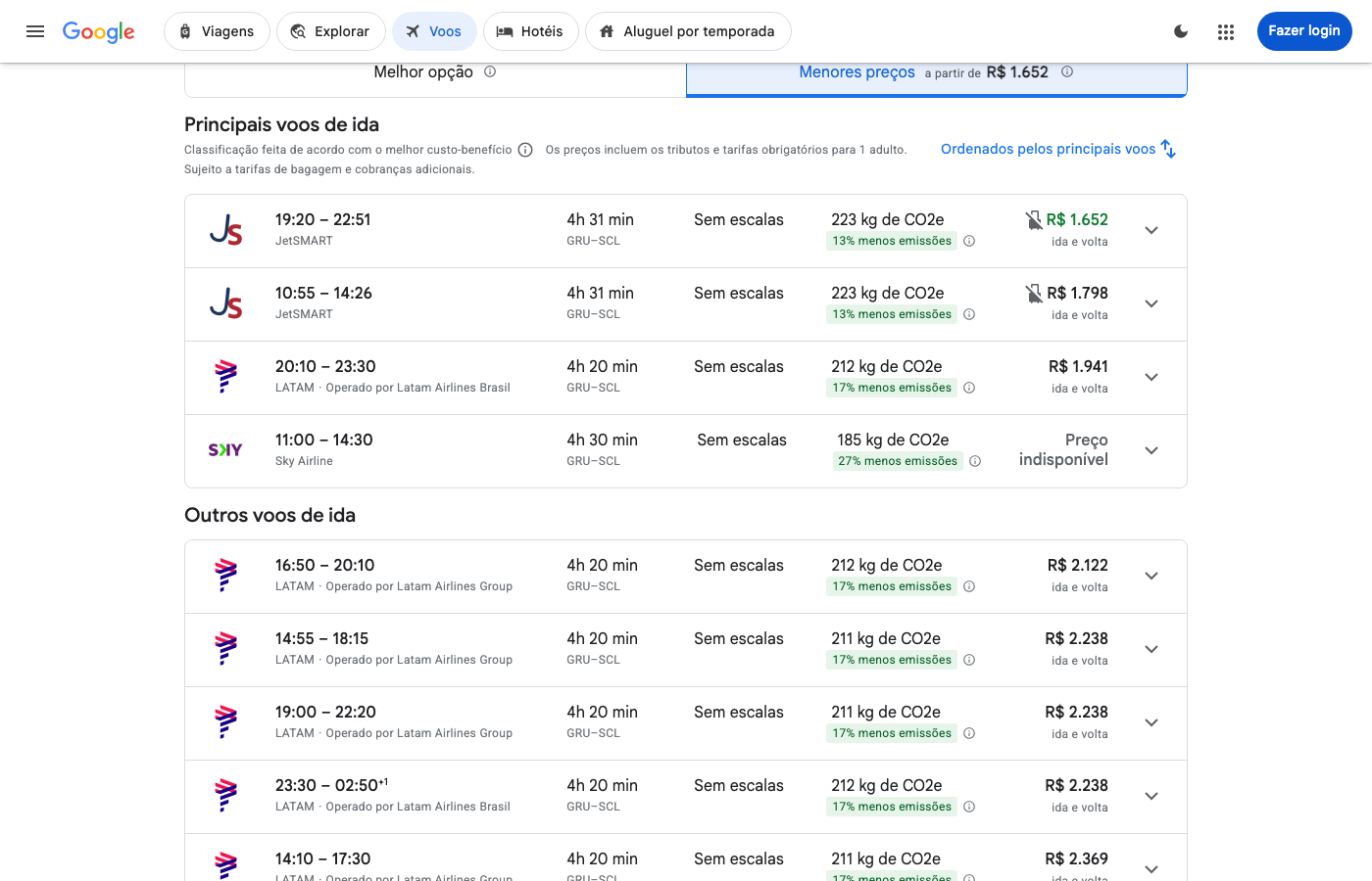 Print Google Flights — SÃO PAULO (GRU), partida 22 ago