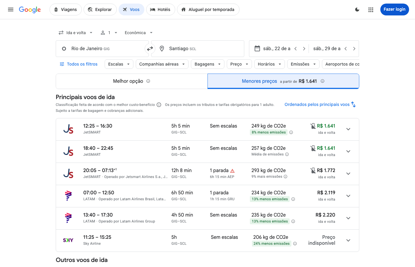 Print Google Flights — RIO DE JANEIRO (GIG), partida 22 ago