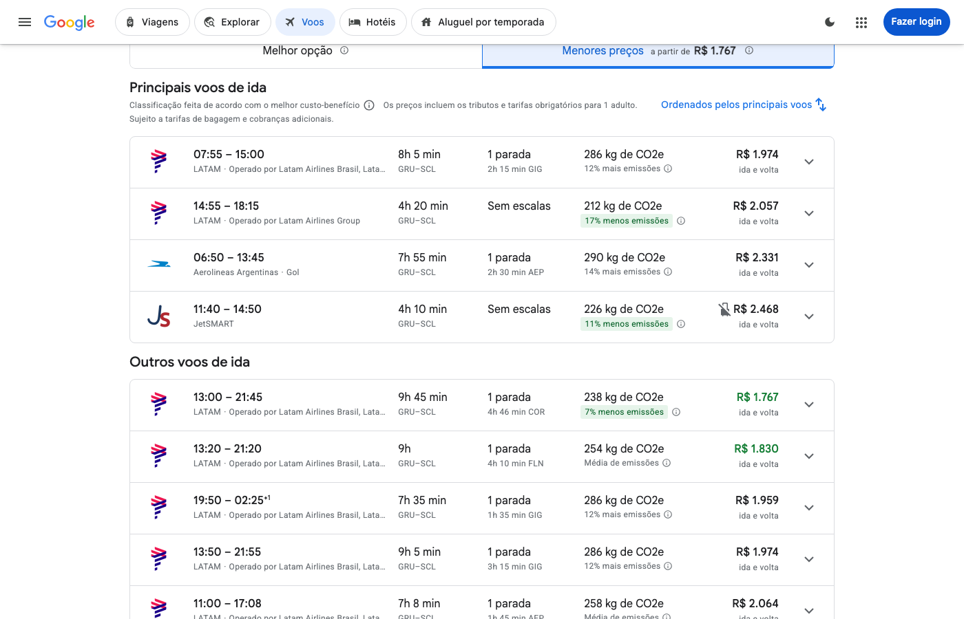 Print Google Flights — SÃO PAULO (GRU), partida 01 set