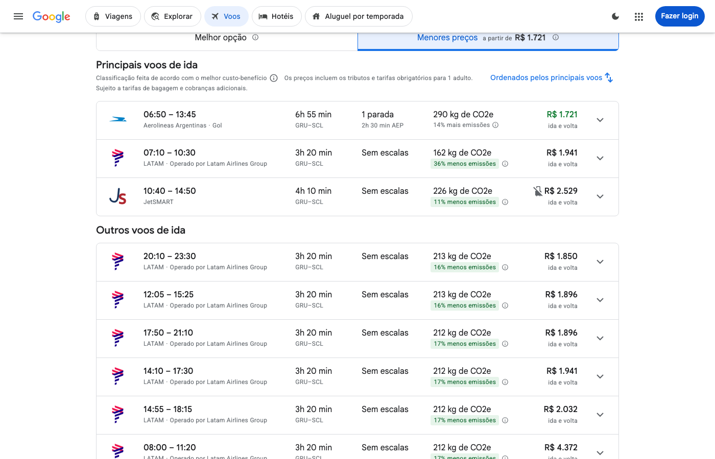 Print Google Flights — SÃO PAULO (GRU), partida 08 set