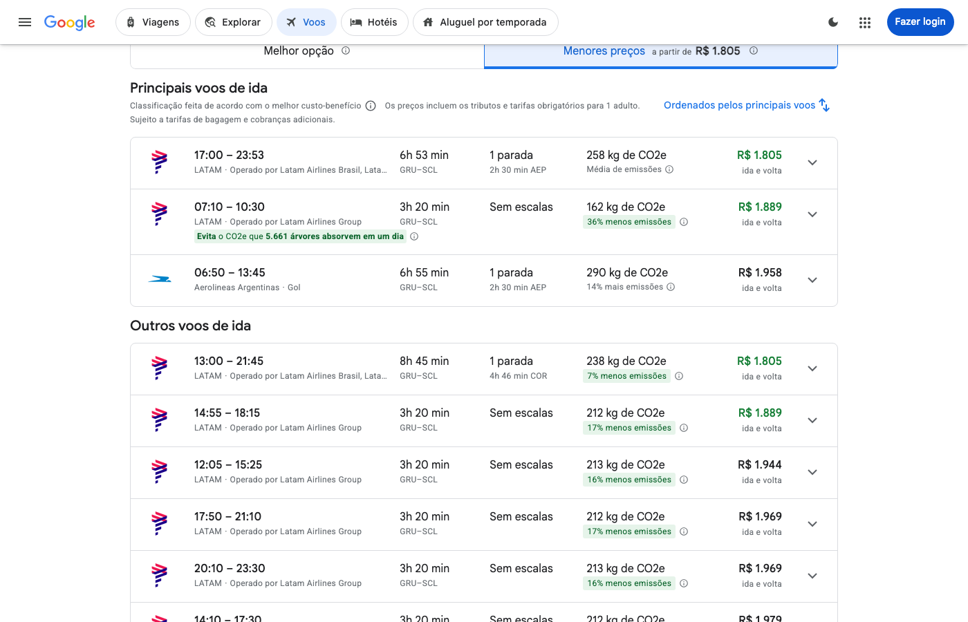 Print Google Flights — SÃO PAULO (GRU), partida 15 set