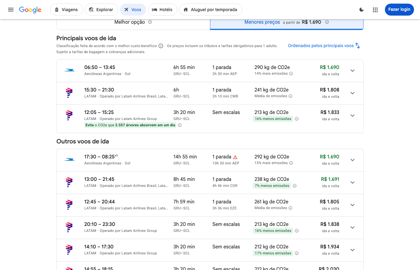 Print Google Flights — SÃO PAULO (GRU), partida 22 set