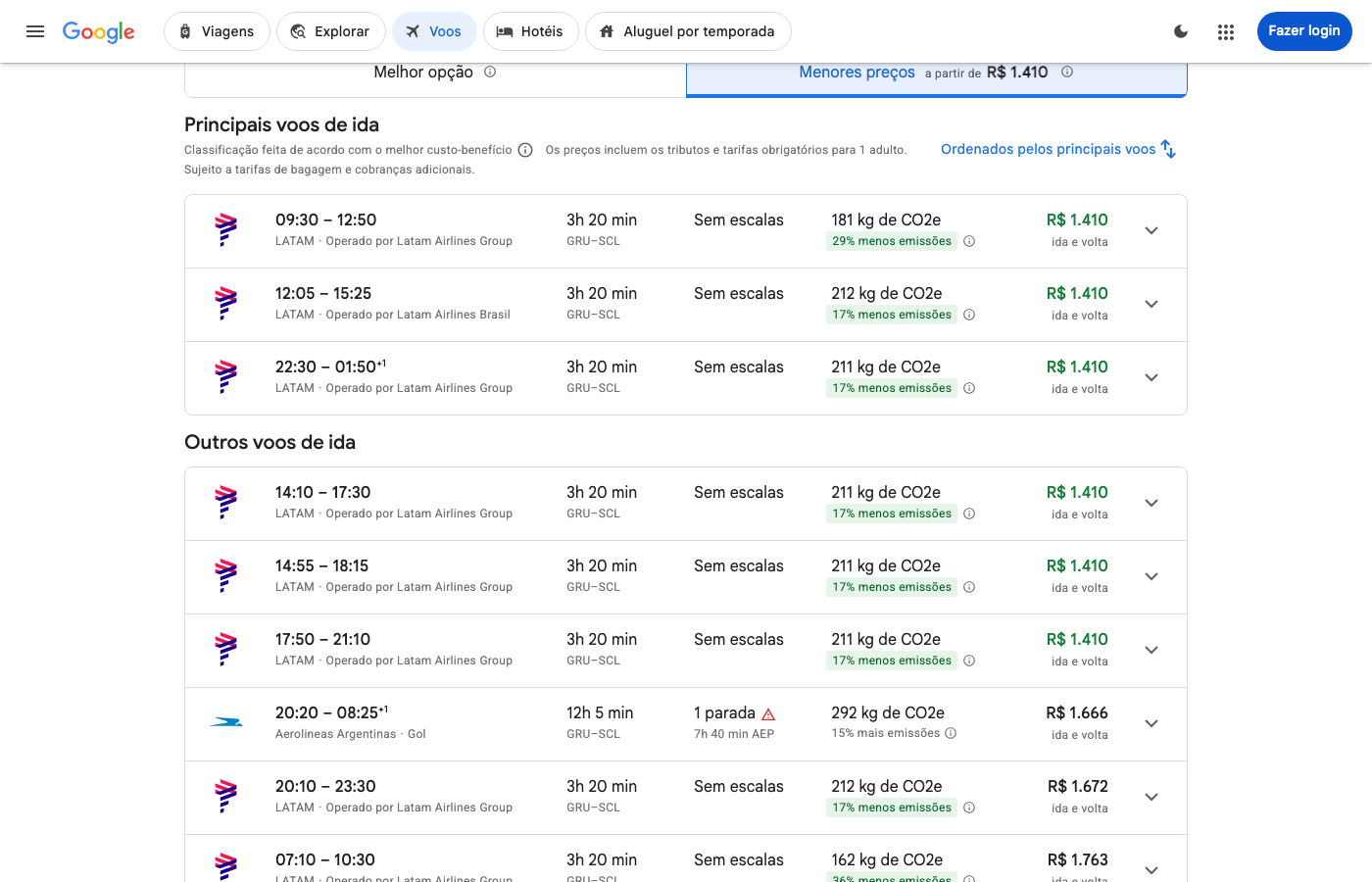 Print Google Flights — SÃO PAULO (GRU), partida 01 out