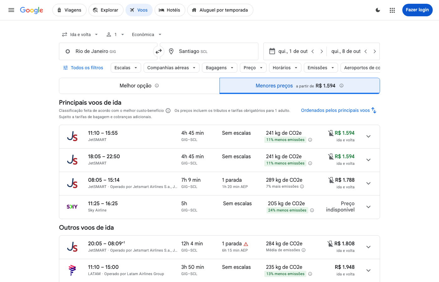 Print Google Flights — RIO DE JANEIRO (GIG), partida 01 out