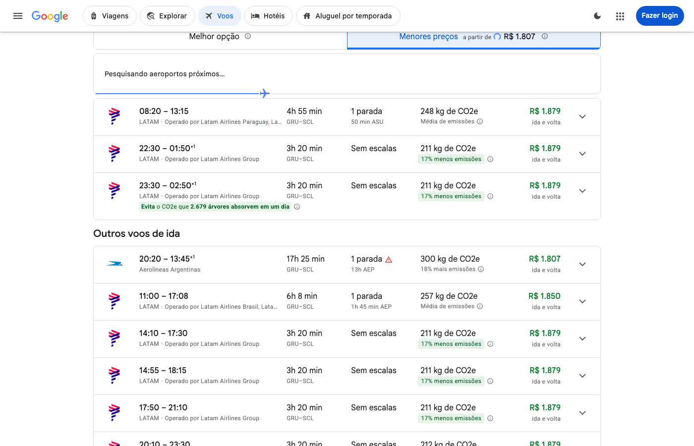 Print Google Flights — SÃO PAULO (GRU), partida 15 out
