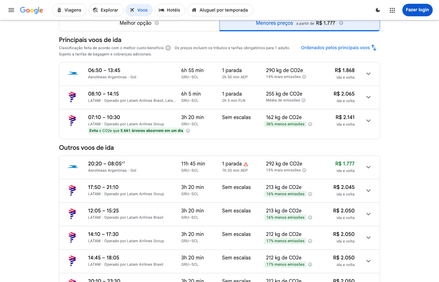Print Google Flights — SÃO PAULO (GRU), partida 01 nov
