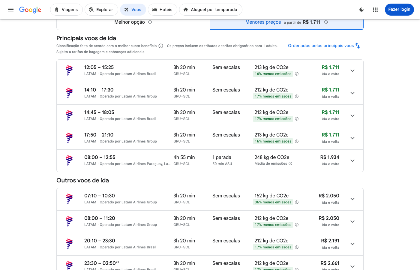 Print Google Flights — SÃO PAULO (GRU), partida 08 nov