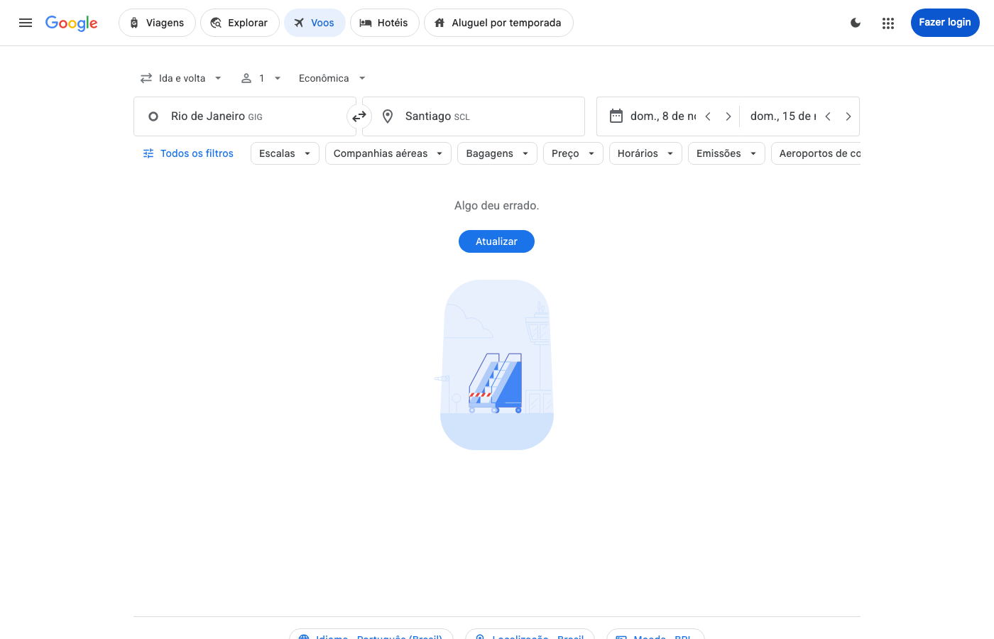 Print Google Flights — RIO DE JANEIRO (GIG), partida 08 nov