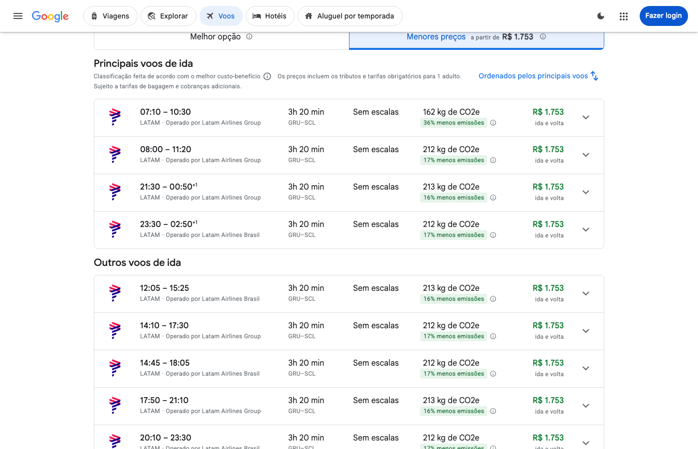 Print Google Flights — SÃO PAULO (GRU), partida 22 nov