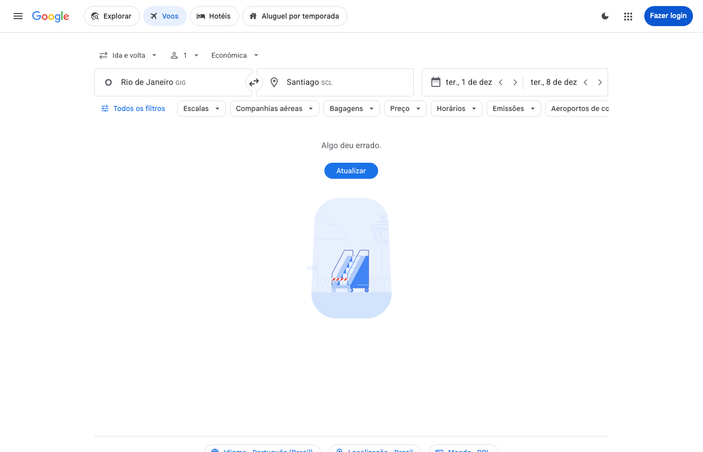 Print Google Flights — RIO DE JANEIRO (GIG), partida 01 dez