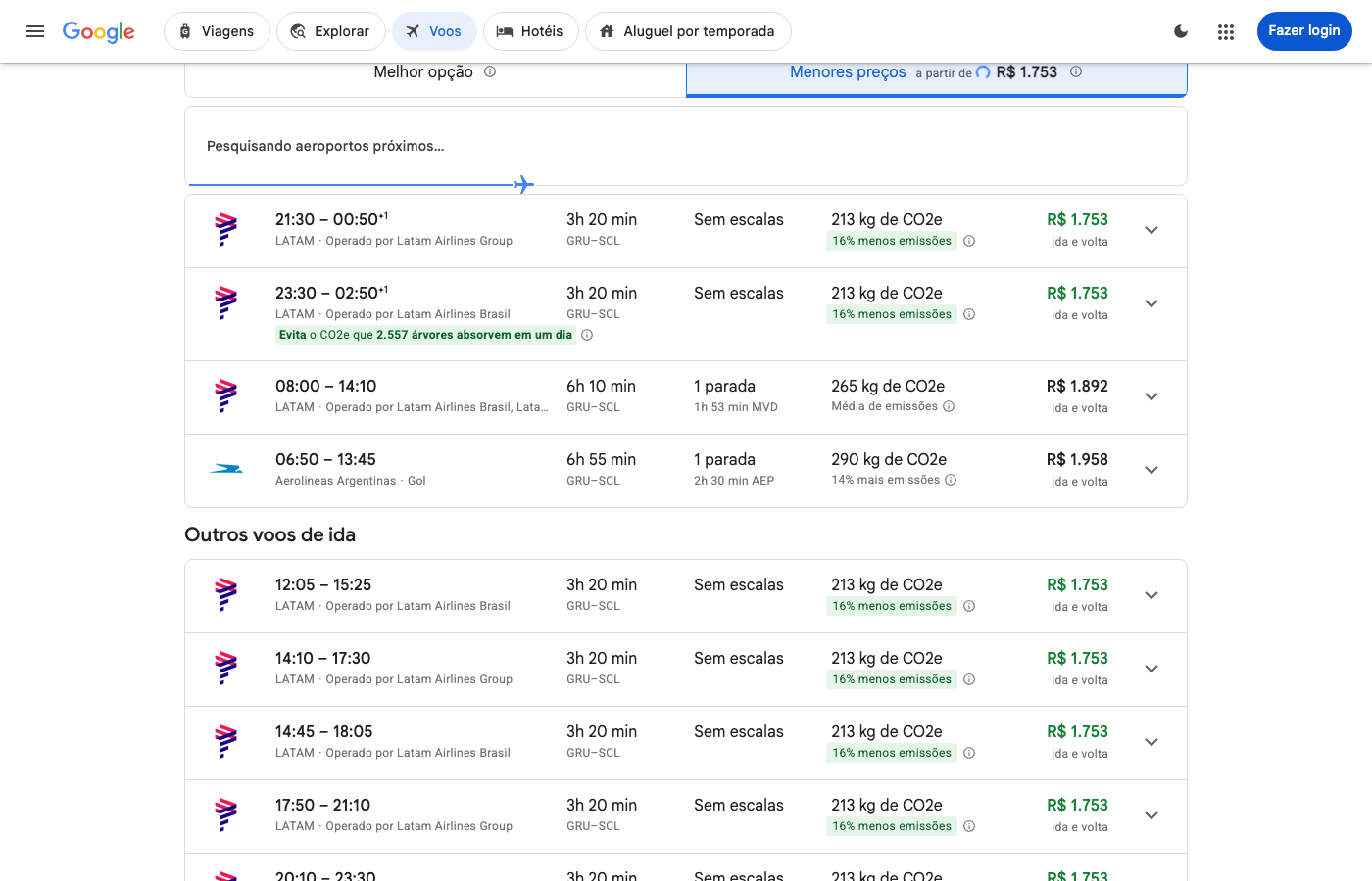 Print Google Flights — SÃO PAULO (GRU), partida 15 dez