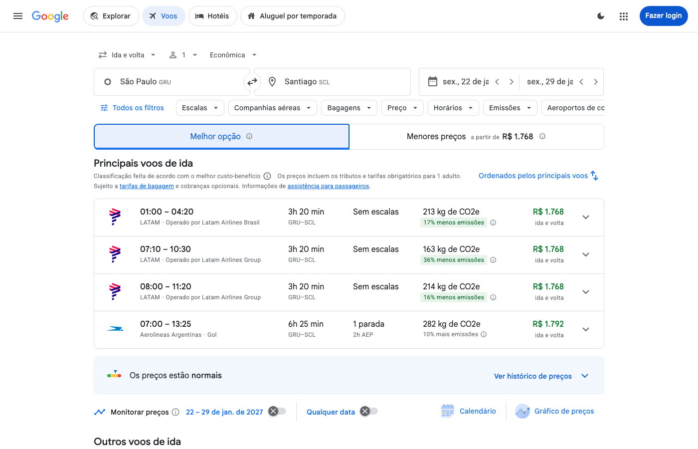 Print Google Flights — SÃO PAULO (GRU), partida 22 jan