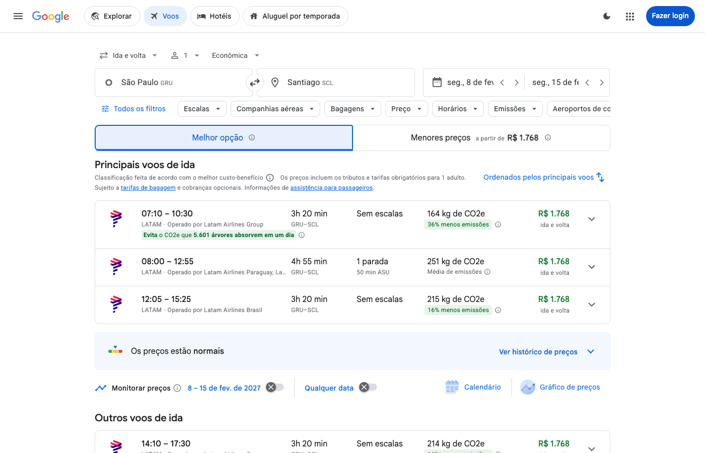 Print Google Flights — SÃO PAULO (GRU), partida 08 fev