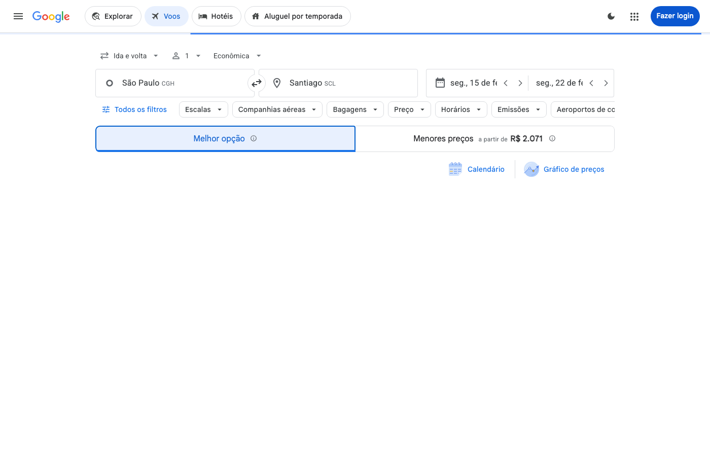 Print Google Flights — SÃO PAULO (CGH), partida 15 fev